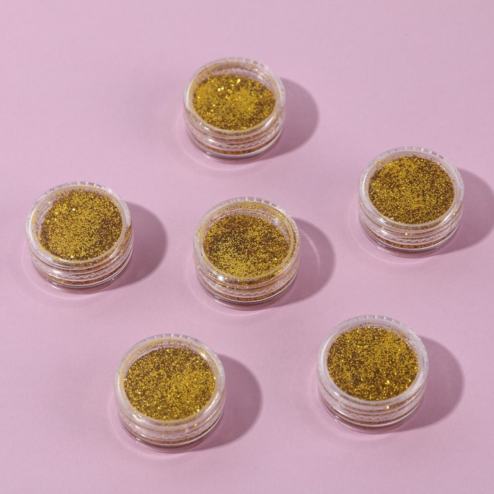 фото Набор блёсток для ногтей, мелкий помол, цвет золотистый, 6 штук beauty fox