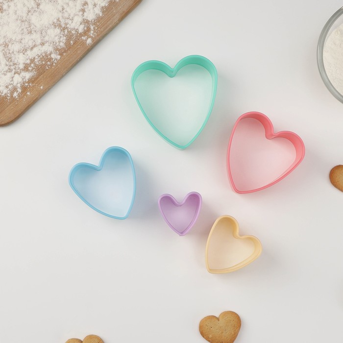 фото Набор формочек для печенья "сердечко" 5шт 4,5-9,5см, цвет микс marmiton