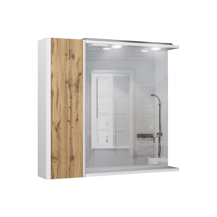 Зеркало шкаф для ванной комнаты Домино Uno 80, Дуб Вотан, с подсветкой, левый мебель для ванной домино craft 80 дуб вотан белая