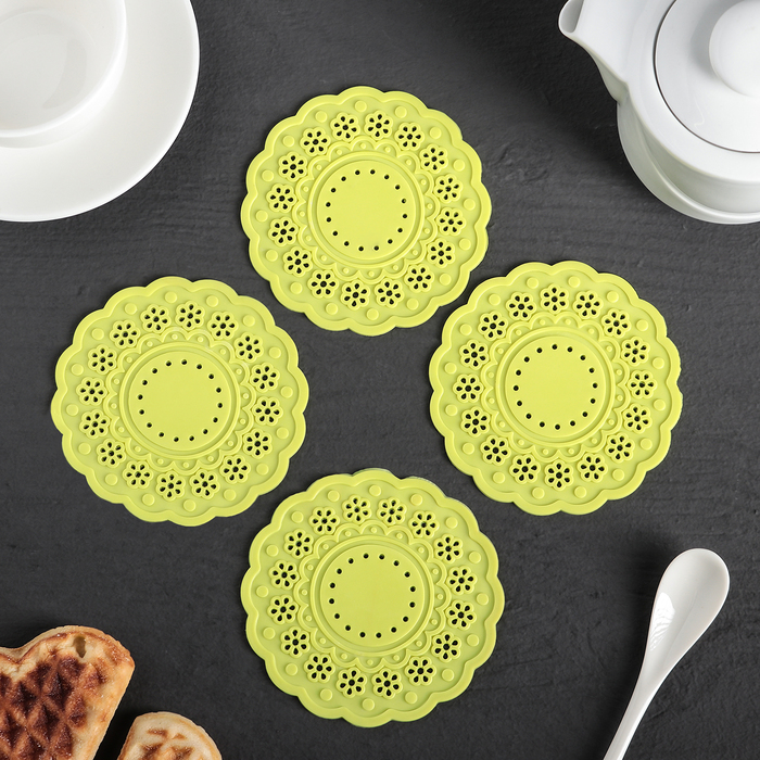 Набор подставок под горячее, 4 шт, 10 см "Затея", цвета МИКС