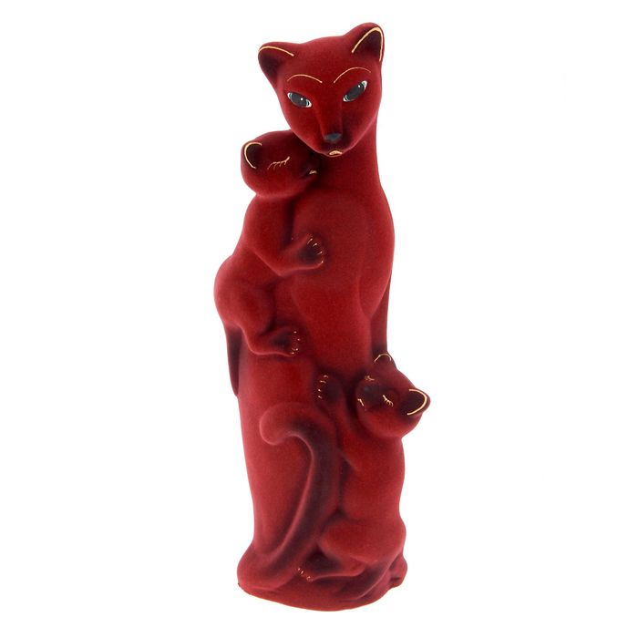 Копилка "Багира с котятами" флок, бордовая, стразы, микс