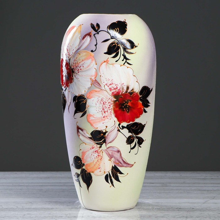 Ваза напольная "Аурика" орхидея, бело-золотая, чёрная задувка