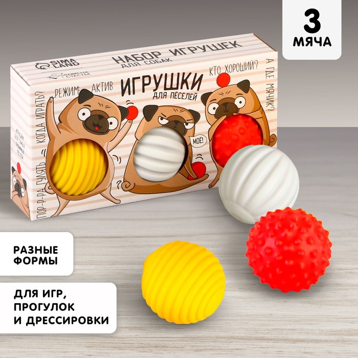фото Набор мячей для собак «хороший мопс», 3 мяча пушистое счастье