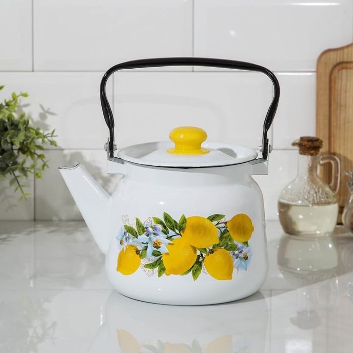 фото Чайник 2,3 л лимоны, белый с пласт. кнопкой сибирские товары