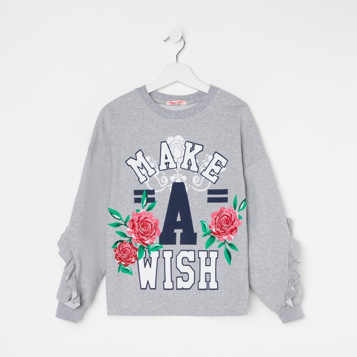 Свитшот для девочки, цвет серый меланж, рост 152 см