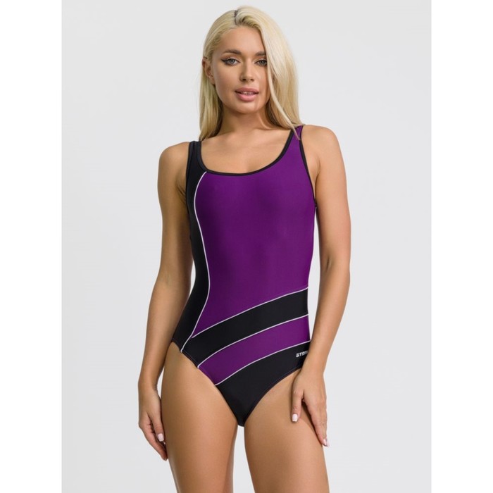 фото Купальник женский для бассейна atemi swae 03c, цвет чёрный, фиолетовый, размер 44