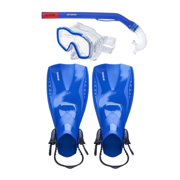 фото Набор для плавания atemi 24200: маска, трубка, ласты, цвет синий, размер 28-31