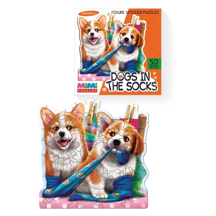 

MIMI Puzzles Фигурный деревянный пазл, DOGS IN THE SOCKS