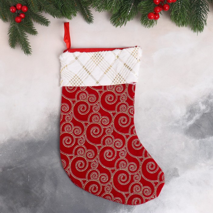 фото Мягкая подвеска "носок - морозные узоры" 22х35 см, красный зимнее волшебство