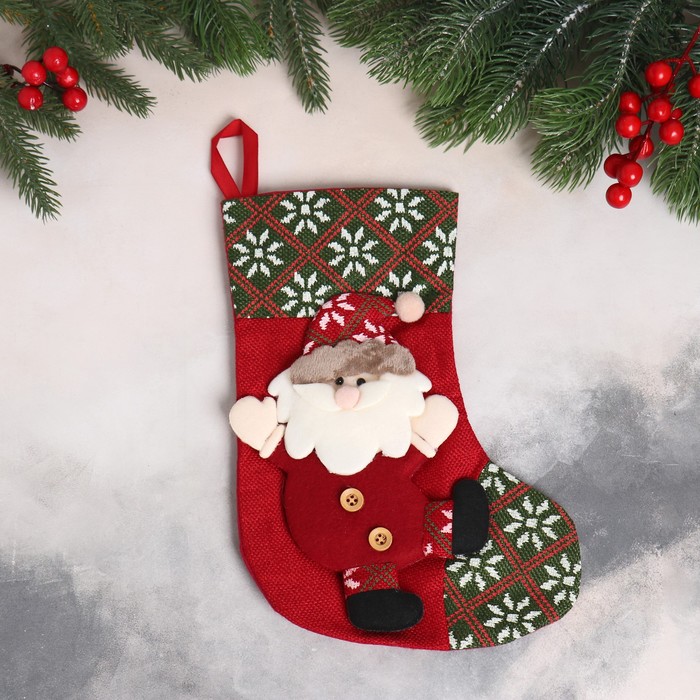Мягкая подвеска Носок - весёлый Дед Мороз 18х27 см, красный мягкая подвеска носок золотая звёздочка 8х6 см красный