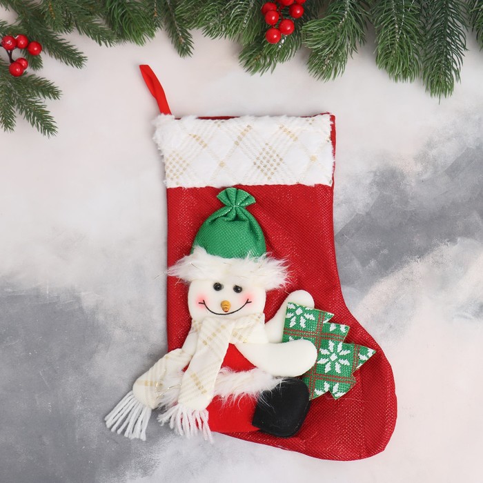 Мягкая подвеска Носок - Снеговик с ёлочкой 20х33 см, бело-красный мягкая подвеска носок снеговик с пушком 13х17 см бело красный