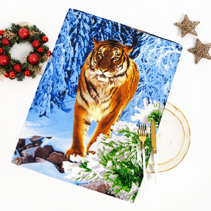 фото Полотенце вафельное тигры в джунглях 46х60 см, микс, хлопок 100%, 170 грамм dinosti