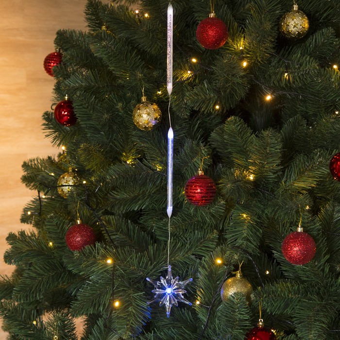 Игрушка светящаяся подвесная "Снежинка" на 2 трубках, 8х8 см, батарейки в комплекте