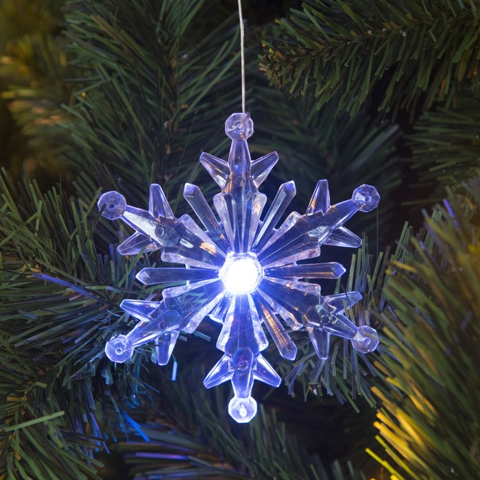 Игрушка светящаяся подвесная "Снежинка 8х8см" на 3 трубках, батарейки в комплекте