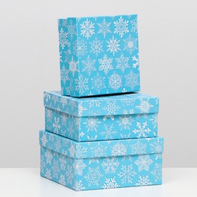 Набор коробок 3 в 1 'Снегопад на голубом', 19 х 19 х 9,5 - 15,5 х 15,5 х 6,5 см Ош