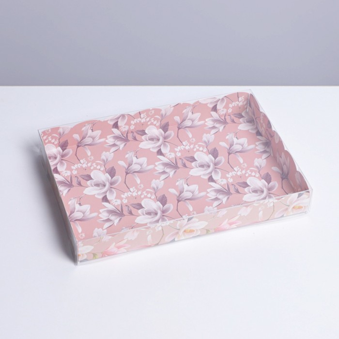 

Коробка для кондитерских изделий с PVC крышкой «Цветы», 22 × 15 × 3 см
