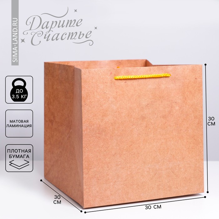 Пакет подарочный квадратный, упаковка, «Крафт», 30 х 30 х 30 см пакет подарочный упаковка лама 30 х 30 х 15 см