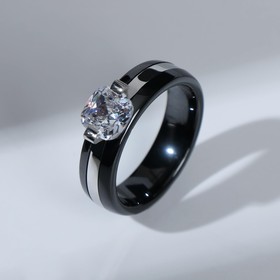 

Кольцо керамика "Даймонд" квадрат, цвет чёрный в серебре, 17 размер