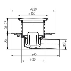 

Трап MCH 381 F, d=50 мм, линейный, 150х150 мм, мокрый и сухой затвор, боковой слив