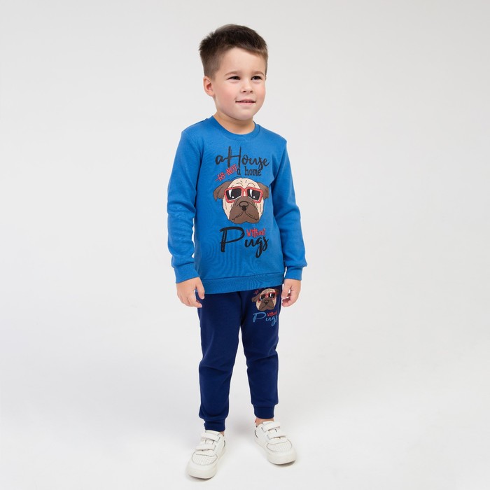 фото Комплект (фуфайка / брюки) для мальчика, цвет голубой / синий, рост 104 baby style