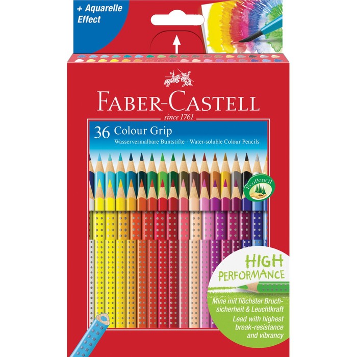

Карандаши цветные Faber-Castell "Grip", 36 цветов, трехгранные, заточенные, в картонной коробке с европодвесом