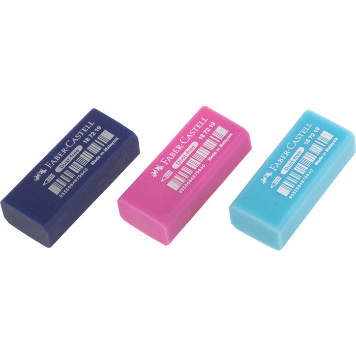 

Ластик Faber-Castell "Dust Free", прямоугольный, в пленке, 11 х 18 х 41 мм, бирюзовый, розовый, синий
