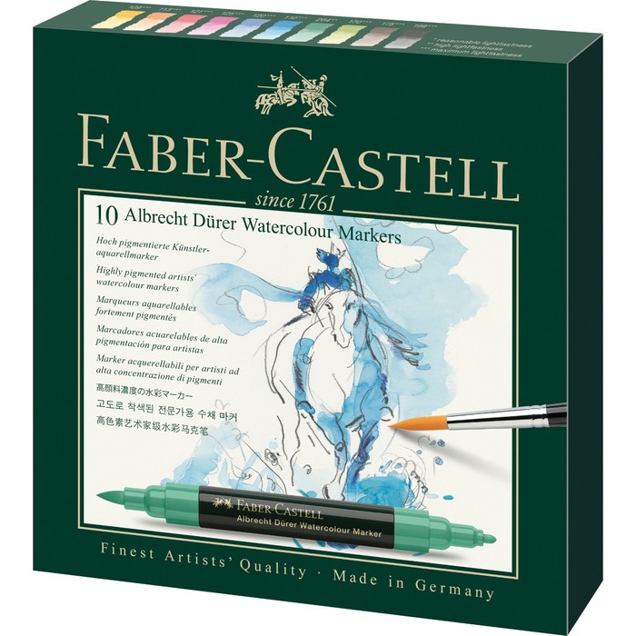 

Набор акварельных пигментированных маркеров Faber-Castell Albrecht Dürer, 10 цветов, двусторонний, кистевой/пулевидный