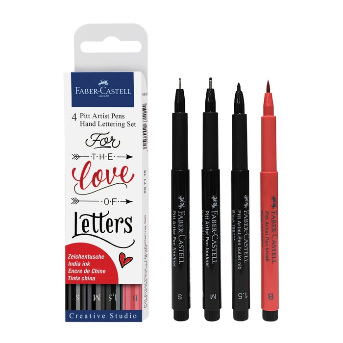 Набор капиллярных ручек Faber-Castell Pitt Artist Pen Lettering 4 штуки, 0,3/0,7/1,5 мм /Brush цена и фото