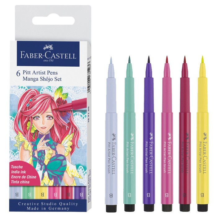 Набор капиллярных ручек Faber-Castell Pitt Artist Pens Manga Shôjo Brush 6 штук, в пластиковой упаковке набор капиллярных ручек faber castell pitt artist pens manga shojo brush ассорти 6шт пластик