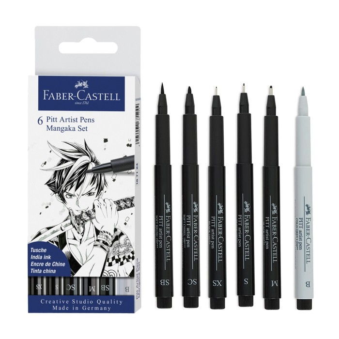 фото Набор капиллярных ручек faber-castell pitt artist pens mangaka 6 шт 0,1/0,3/0,7/2 brus 167124 7527