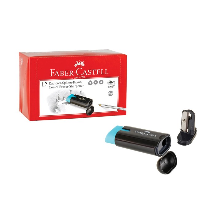Точилка пластиковая с ластиком Faber-Castell Combi, 1 отверстие, контейнер, МИКС