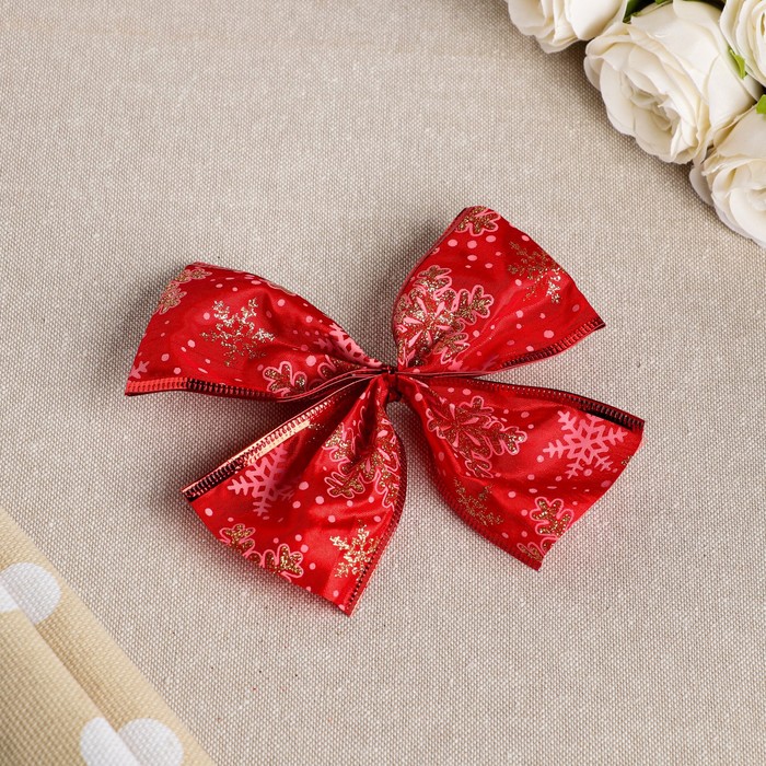 Бант праздничный "Снежинка", красно-золотой, 14 х 10 см