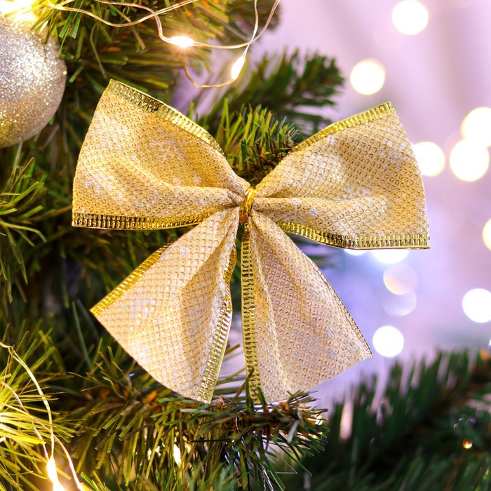 

Бант новогодний, праздничный "Снежинка", золотой, 11 х 9 см