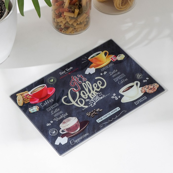 фото Доска разделочная стеклянная доляна «кофемания», 30×20 см