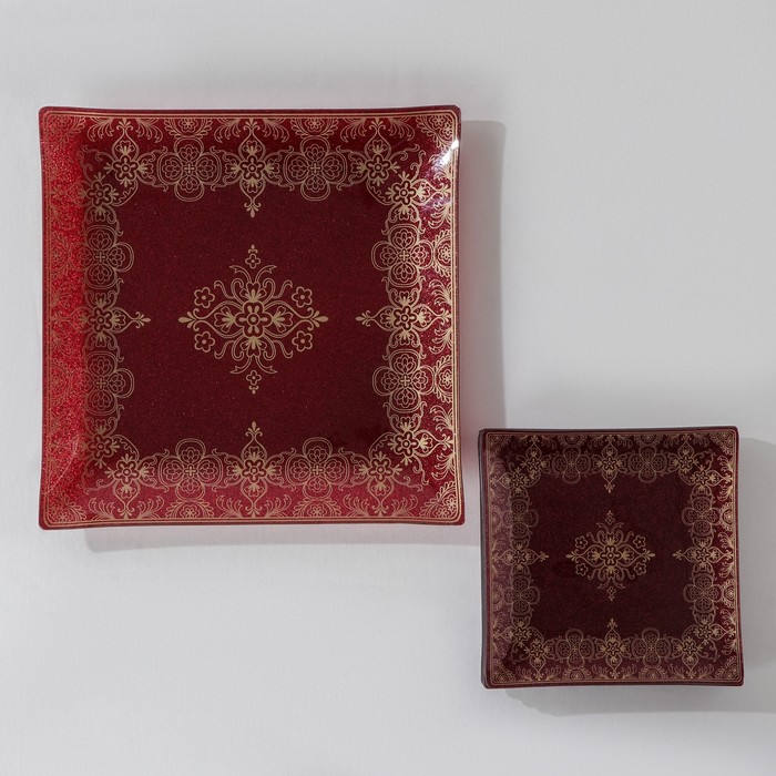 Набор столовый «Орнамент», 7 предметов (30 см - 1 шт, 18 см - 6 шт), цвет красный