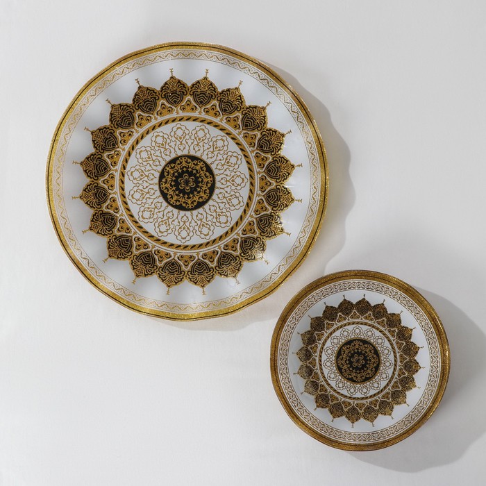 Набор столовый «Мехенди», 7 предметов (30 см - 1 шт, 18 см - 6 шт), цвет белый с золотым