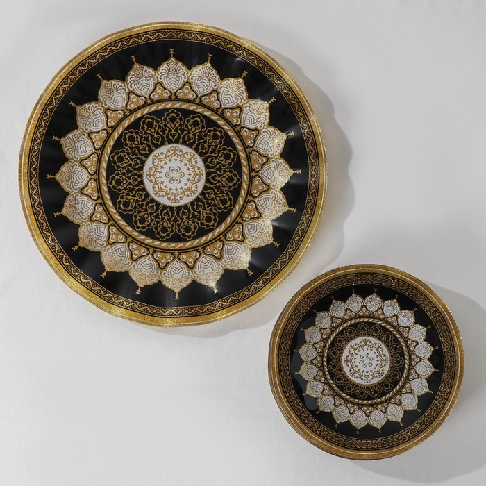 Набор столовый «Мехенди», 7 предметов (30 см - 1 шт, 18 см - 6 шт), цвет белый с чёрным