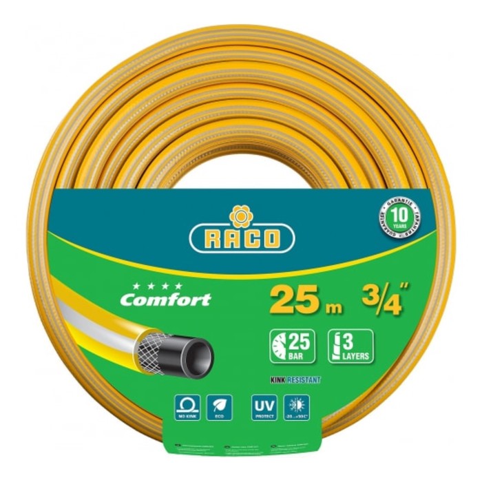

Шланг, ПВХ, d = 19 мм (3/4"), L = 25 м, 3-слойный, армированный, RACO COMFORT