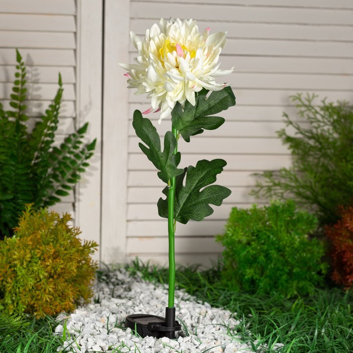 фото Садовый светильник на солнечной батарее «хризантема белая», 75 см, 1 led, свечение белое luazon lighting