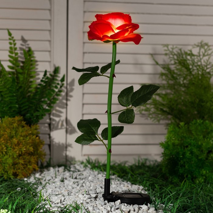 фото Фонарь садовый на солнечной батарее "роза розовая" 75 см, 1 led, белый luazon lighting