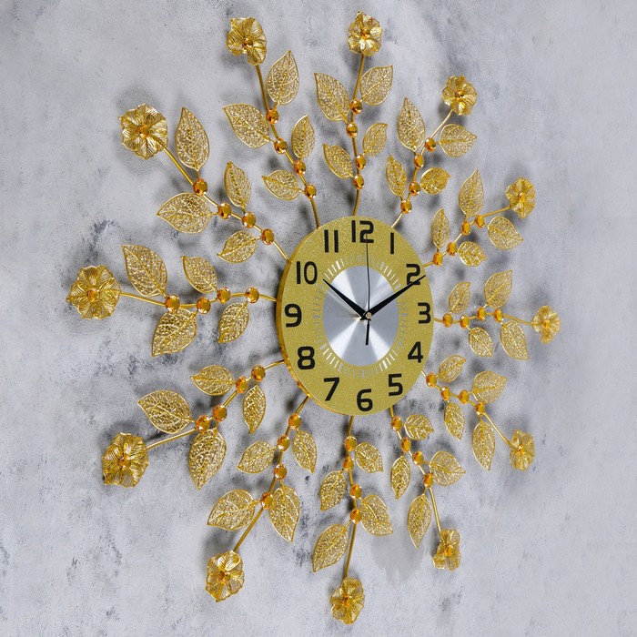 Часы настенные интерьерные "Серия Ажур. Золотистые цветочки", d=70 см