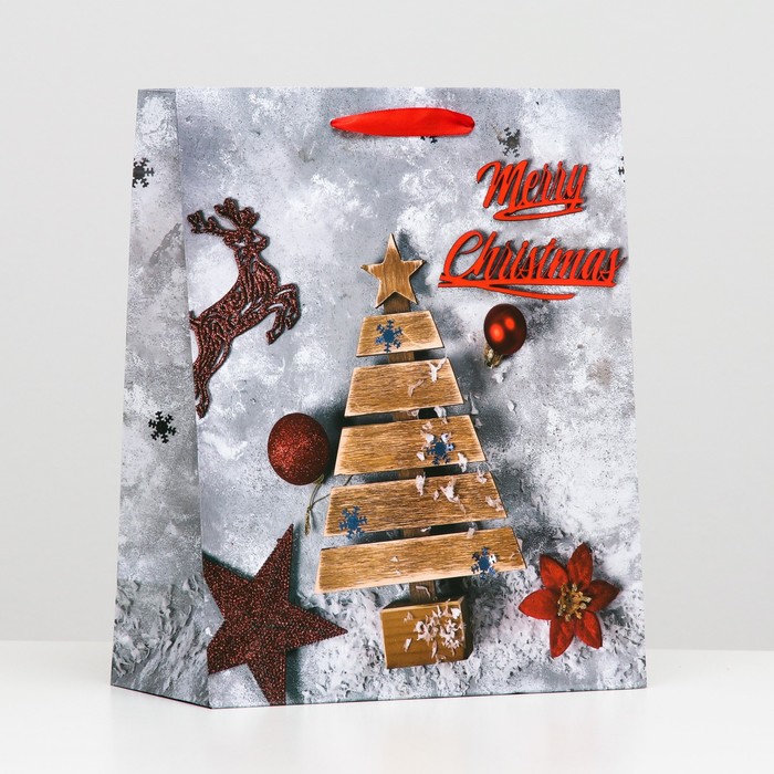 Пакет ламинированный Деревянная ёлка 26 x 32 x 12 пакет ламинированный ёлка с подарками 11 5 x 14 5 x 6 см