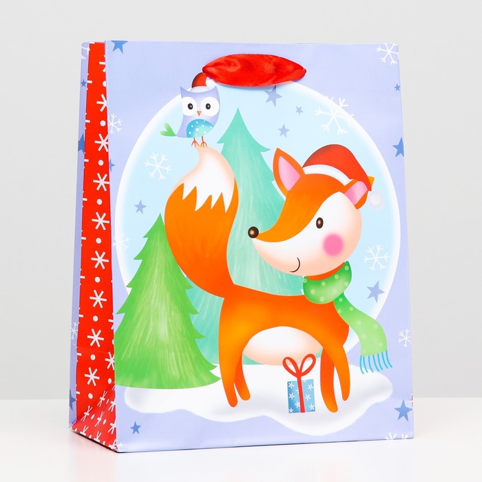 пакет подарочный зимняя сказка 23 х 18 х 10 см Пакет ламинированный Зимняя лисичка 18 х 23 х 10