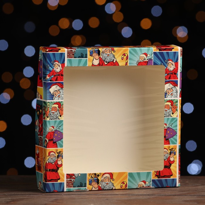 Коробка складная Новогодний поп-арт, 20 х 20 х 4 см