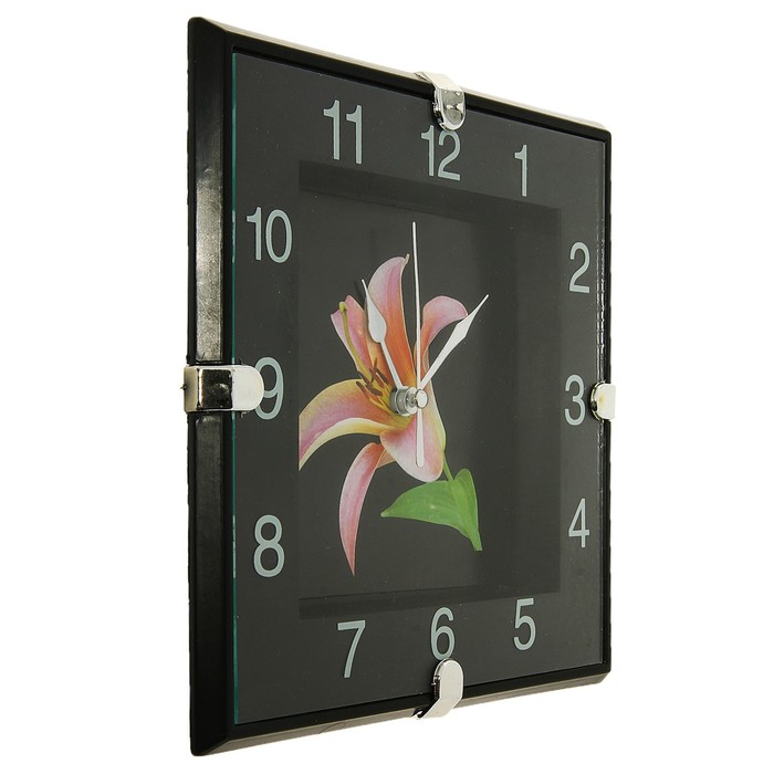 Часы настенные квадратные "Серия Black. Розовая лилия", 19 × 19 см, чёрные