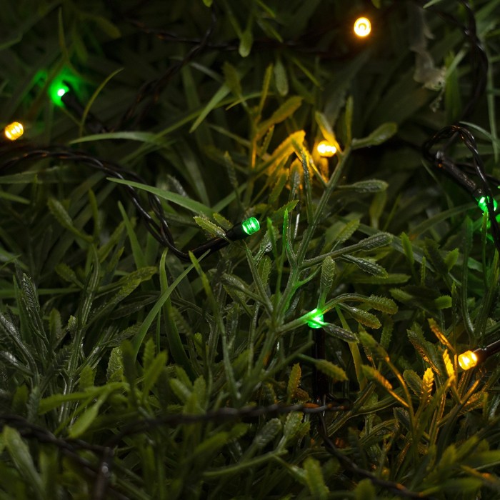 фото Гирлянда "нить" 5 м, ip44, тёмная нить, 50 led, свечение жёлтое/зелёное, 2 режима, солнечная батарея luazon lighting
