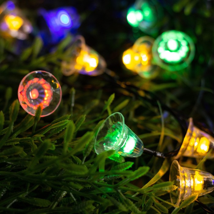 

Гирлянда «Нить» 4.5 м с насадками «Колокольчики», IP44, тёмная нить, 30 LED, свечение мульти, 2 режима, солнечная батарея