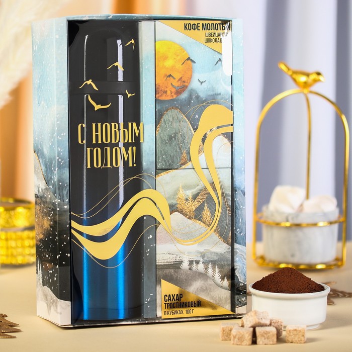 фото Подарочный набор «с новым годом»: кофе (50 г), сахар тростниковый (100 г), термос (500 мл) фабрика счастья