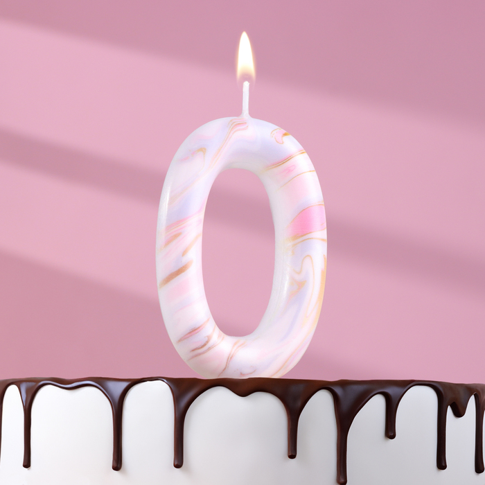 Свеча в торт Белый мрамор, цифра 0, ГИГАНТ, 9 см свеча в торт акварель цифра 0 9 см гигант