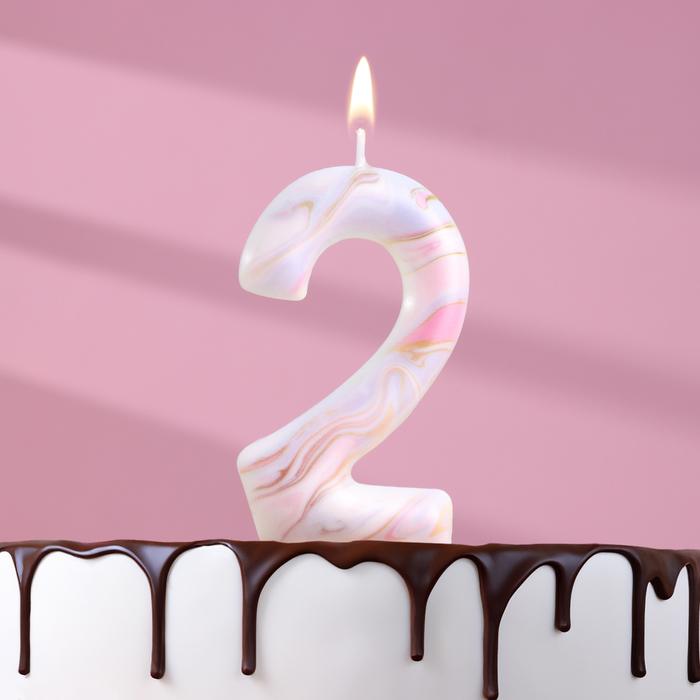 Свеча в торт Белый мрамор, цифра 2, ГИГАНТ, 12,5 см свеча в торт белый мрамор цифра 2 гигант 12 5 см
